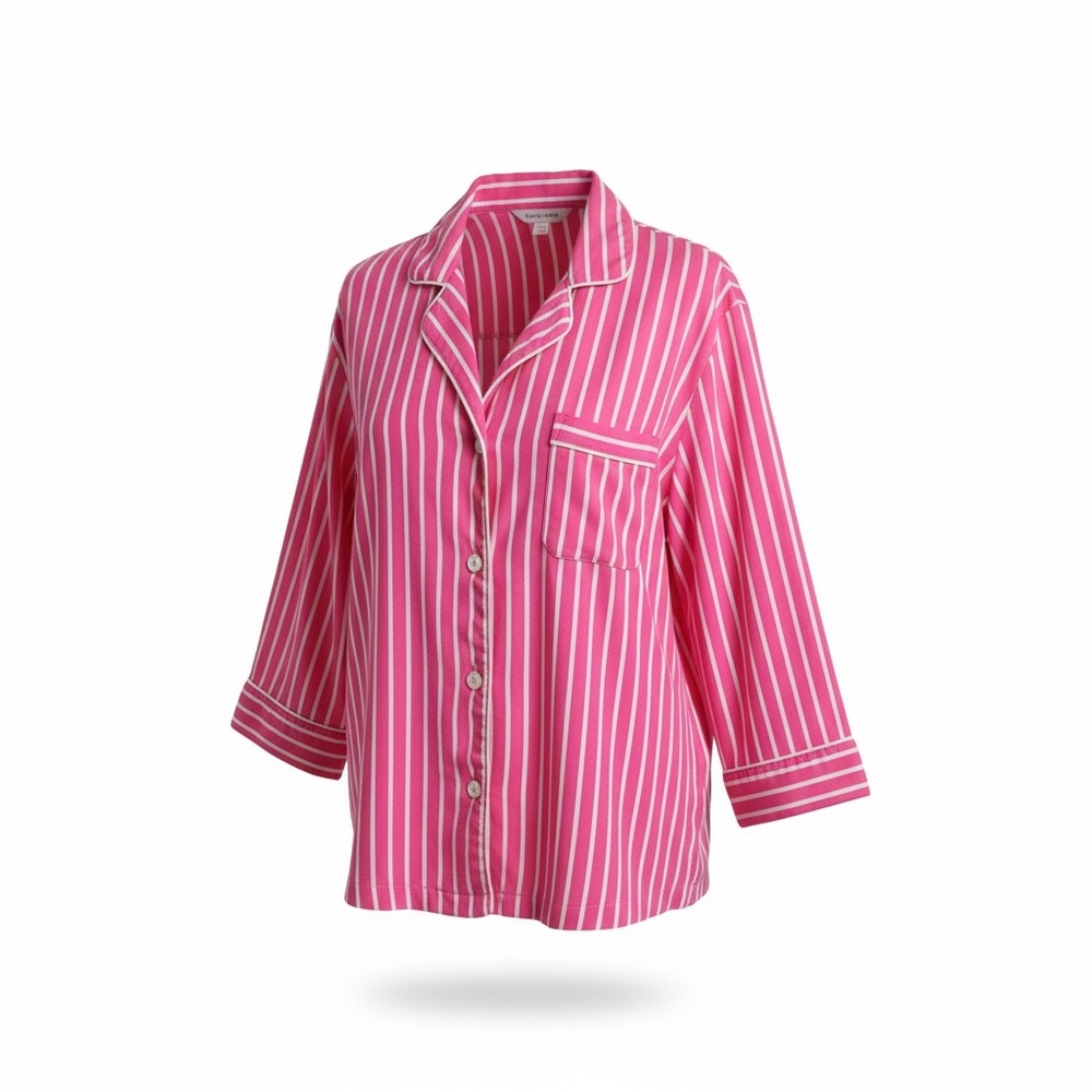Lauren Ralph Lauren Pink/White Striped Button Shirt Women Size L Casual Blouse